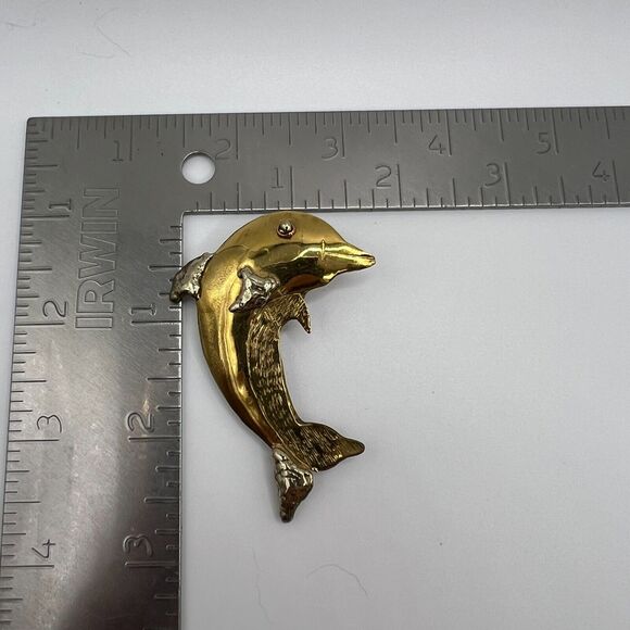 Gold and Copper artisan dolphin brooch pin and pendant combo nautical coastal - Picture 4 of 4